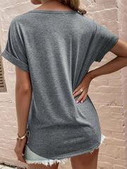 Lovely love printed v neck woman short sleeve T-shirts tops