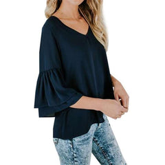 Casual Loose Pure V neck Half sleeve T-Shirts