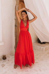 Elegant V-neck pleated hem drawstring dresses