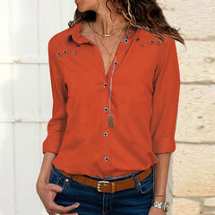 Fashion Pure Lapel Long sleeve Fastener Blouses