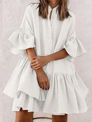 Fashion Casual Round neck Half sleeve Gored Falbala Shift Dresses