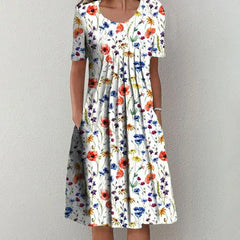 Round neck Printed short sleeve Summer Shift Dresses