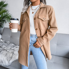 Women Single-breasted woolen coats with pockets
