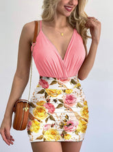 Women V neck halter floral printed Bodycon dresses