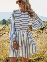 Casual Loose Stripe print Round neck Long sleeve Shift Dresses