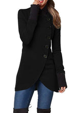 Solid Single-Breasted Panelled Hem Slit Long Sleeve Jacket Coats
