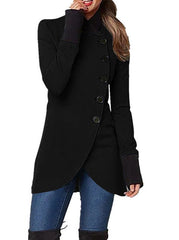 Solid Single-Breasted Panelled Hem Slit Long Sleeve Jacket Coats