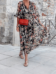 Casual Floral print V neck Half sleeve Maxi Dresses