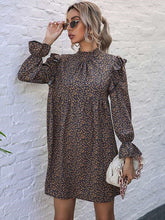 Casual Print Half high collar Long sleeve Falbala Shift Dresses