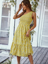 Woman floral One off shoulder Sleeveless Chiffon Maxi Dresses