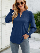 Casual V-Neck Solid Color Ruffle Sleeve Loose T-Shirts