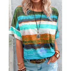 Casual Stripe Round neck Short sleeve T-Shirts