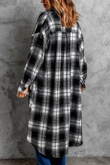 Black and white grid women shirt neck long sleeve blouses