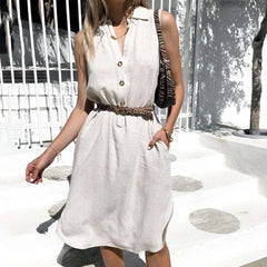 Casual Pure V neck Sleeveless Shift Dresses