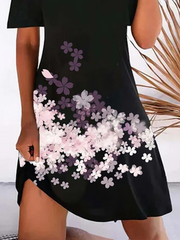 Off Shoulder Floral Printed Holiday Daily Casual Black Mini Dress