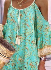 Off Shoulder Sleeve Shift Above Knee Vacation Tunic Dresses