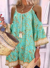 Off Shoulder Sleeve Shift Above Knee Vacation Tunic Dresses
