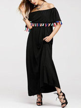 Off Shoulder Tassel Plain Casual Dress