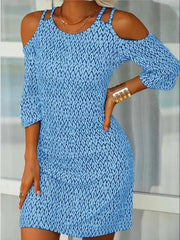 Off shoulder ladies round neck mini dress vacation printed dresses