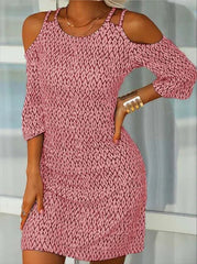 Off shoulder ladies round neck mini dress vacation printed dresses
