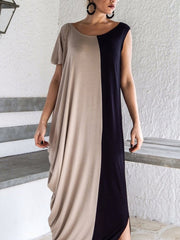One Shoulder Patchwork Color Block Maxi Dresses
