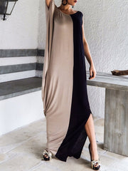 One Shoulder Patchwork Color Block Maxi Dresses