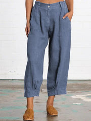 Plus Size Linen Women Loose Capri Pants With Pockets