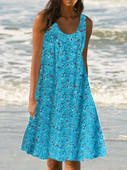 Plus Size Floral Print Beach Women Summer Midi Dresses Vacation dresses
