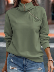 Women Regular Fit Plain Casual Zipper Turtleneck Sweatshirts