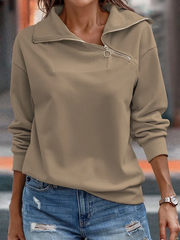 Women Regular Fit Plain Casual Zipper Turtleneck Sweatshirts