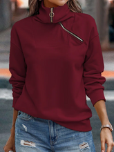 Women Regular Fit Plain Casual Zipper Turtleneck Sweatshirts
