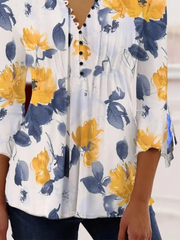 Regular Fit V Neck Casual Floral T-Shirts