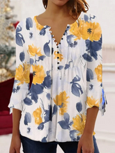Regular Fit V Neck Casual Floral T-Shirts