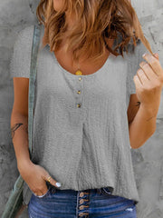 Round Neck Casual Loose Solid Color Short-sleeved Blouses