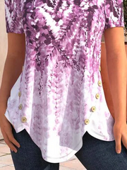 Round Neck Floral Buttoned Casual Tunic Tops