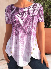 Round Neck Floral Buttoned Casual Tunic Tops