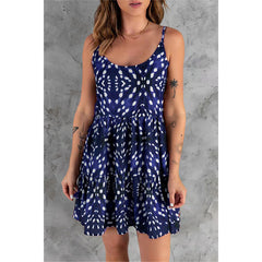 Round neck halter women printed sleeveless skater dresses