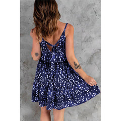 Round neck halter women printed sleeveless skater dresses