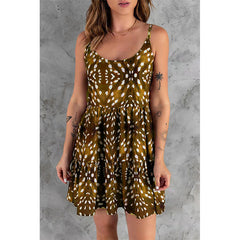 Round neck halter women printed sleeveless skater dresses