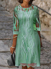 Round neck lace half sleeve shift dresses for women