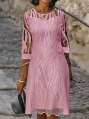 Round neck lace half sleeve shift dresses for women