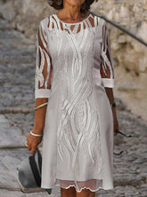 Round neck lace half sleeve shift dresses for women