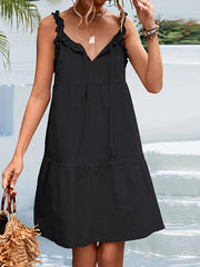 Simplicity Solid Frenulum V Neck Cake Skirt Dresses