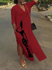 Casual Long Sleeve V Neck Dresses