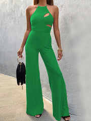 Women's Jumpsuits Halter Hollow Sleeveless Wide-Leg Jumpsuit