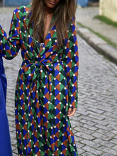 Women's Dresses Check Geometric Print Lace-Up Long Sleeve Dress Maxi Dresses