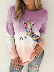 Casual Giraffe Print Crew Neck Long Sleeve Sweatshirt