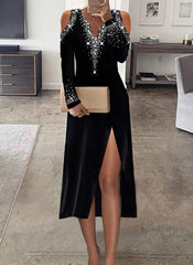 Sexy Abstract Cotton-Blend Long Sleeve Dresses