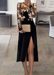 Sexy Abstract Cotton-Blend Long Sleeve Dresses