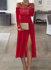 Sexy Abstract Cotton-Blend Long Sleeve Dresses